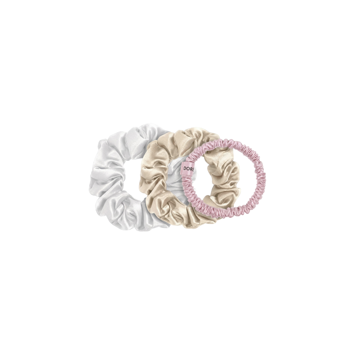 Dore & Rose - Scrunchie Set 3/2/1cm Pink, Champagne & White