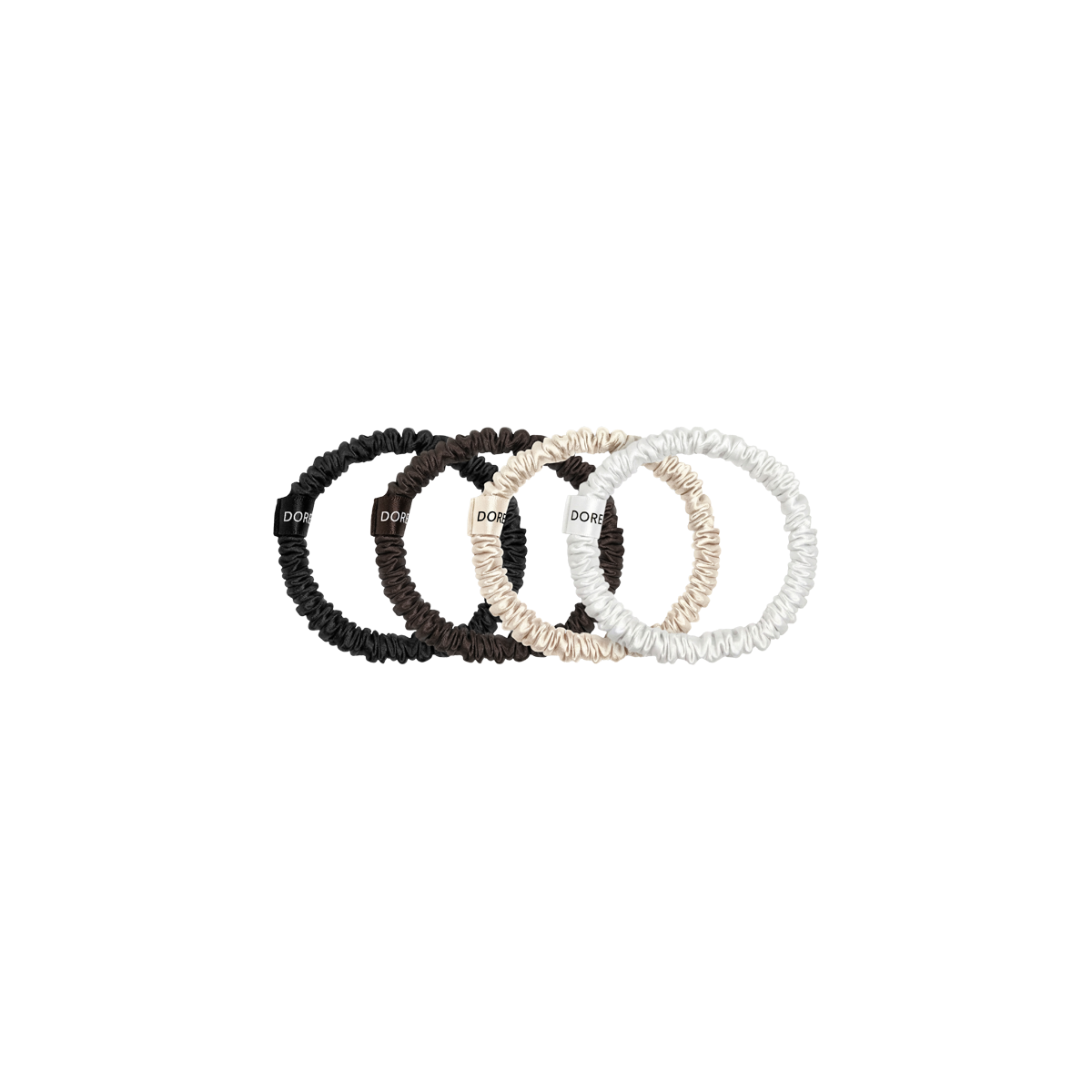 Dore & Rose - Scrunchie Set 1cm White, Black, Brown & Champagne